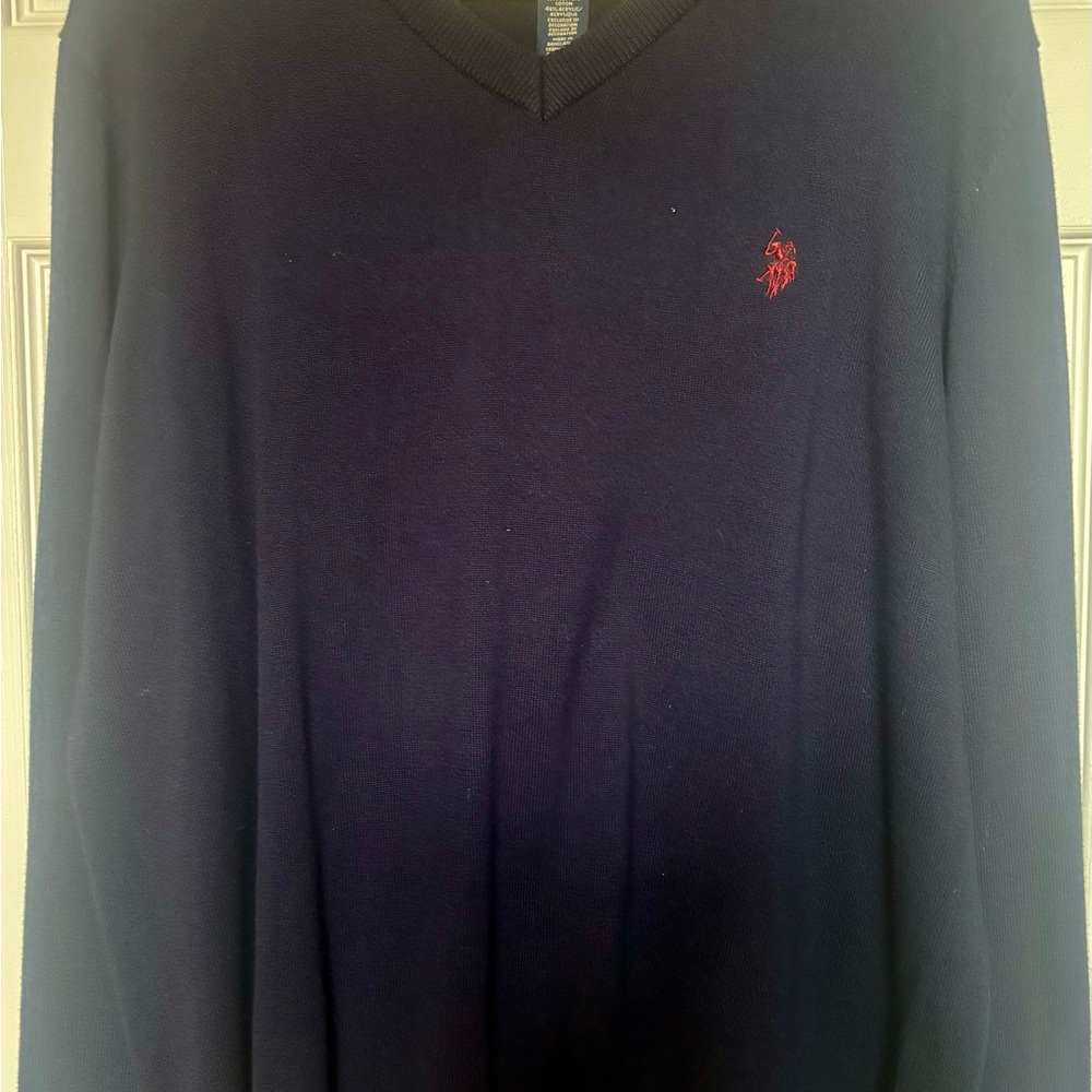 Navy Blue V-Neck US Polo Association Sweater - Size Large